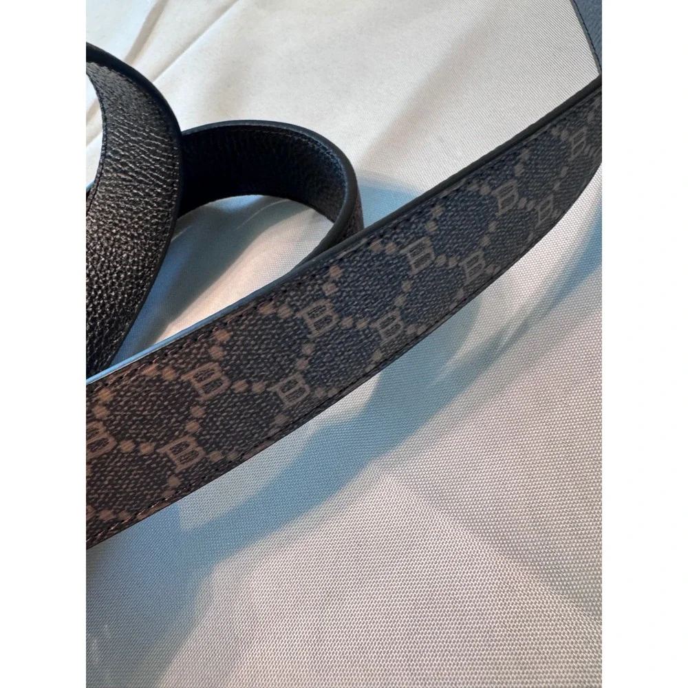 Mens Brown Monogram B Logo Belt Gold Buckle Designer Style 47 Inch